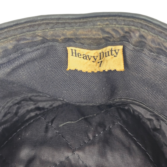 Vintage man's black leather work cap hat with bill size Small - Picture 7 of 7